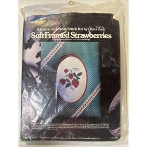 VTG Soft Framed Strawberries Calico and Cross Stitch Kit 79 Granny Core Cottage